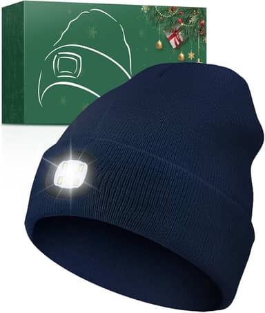 Gorro unissex com luz, lanterna de cabeça de LED recarregável por USB, presentes de Natal