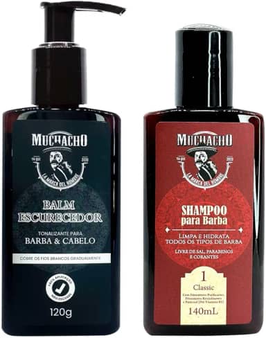 Kit Balm Escurecedor de Barba e Cabelo + Shampoo para barba Classic Muchacho - Barba limpa e tonalizada