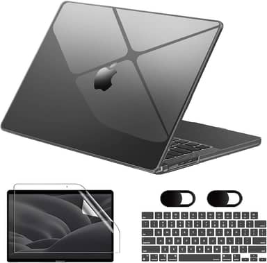 Capa para Macbook New Air 13,6'' A2681 (M2) 2022/A3113(M3) 2024/A3240(M4) 2025, Com Película de Teclado e Película de Tela Hidrogel, Película de Privacidade para Lente (Transparente Preto)