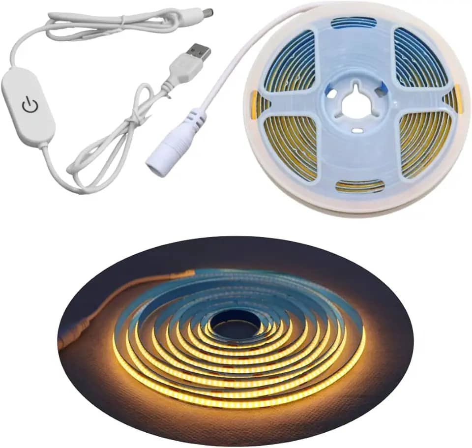 Fita Led 320 Cob 2m e 3m 5v Usb Branco Quente 3000k Amarela Ajuste dimerizavel decoração casa quarto Pc Carro Dupla face