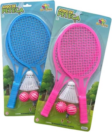 Kit 2 Raquetes Infantis + 2 Bolas + 1 Peteca Para Crianças Brincadeiras Esportivas