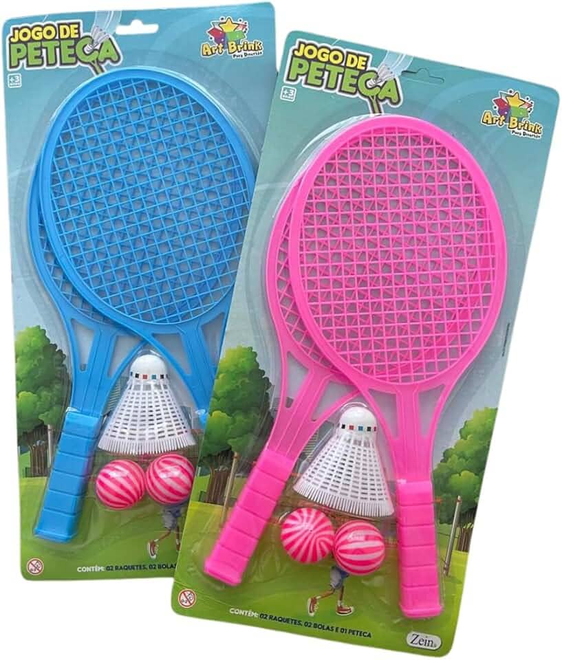 Kit 2 Raquetes Infantis + 2 Bolas + 1 Peteca Para Crianças Brincadeiras Esportivas