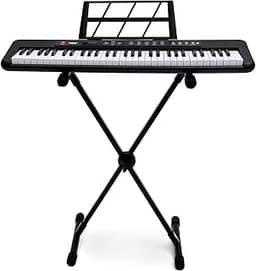 Kit Teclado Musical Kobe KB-150 BK Preto 5/8 61 Teclas Com Suporte em X e Fonte