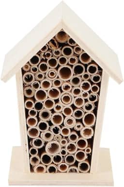 Inseto de madeira e casa de insetos casa de inseto de madeira natural jardim bug hotel caixa de nidificação de abelha com canais tubulares para decoração de varanda de pátio de jardim ao ar livre