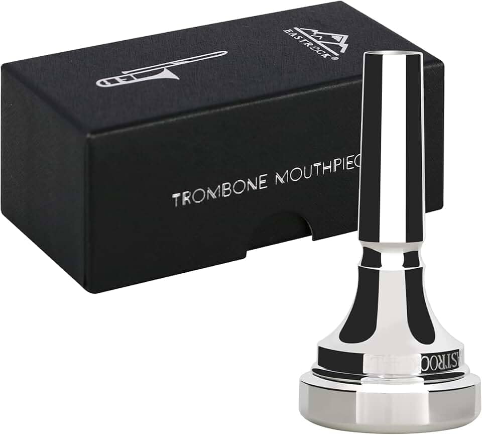 EASTROCK Bocal de trombone, bocal de trombone banhado a prata, haste pequena 9BS, acessórios para instrumentos de trombone embalados a vácuo