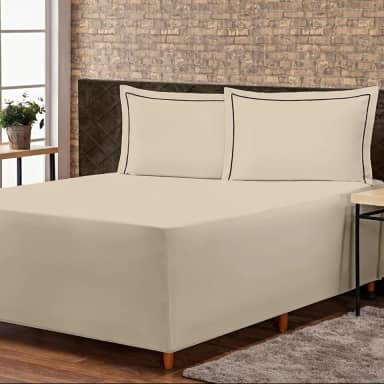 Jogo de Lençol Conjugado para Cama Box CASAL PADRÃO Versatile com Fronhas 03 Peças - Capa Luva Percal 300 Fios Toque Acetinado (Bege)