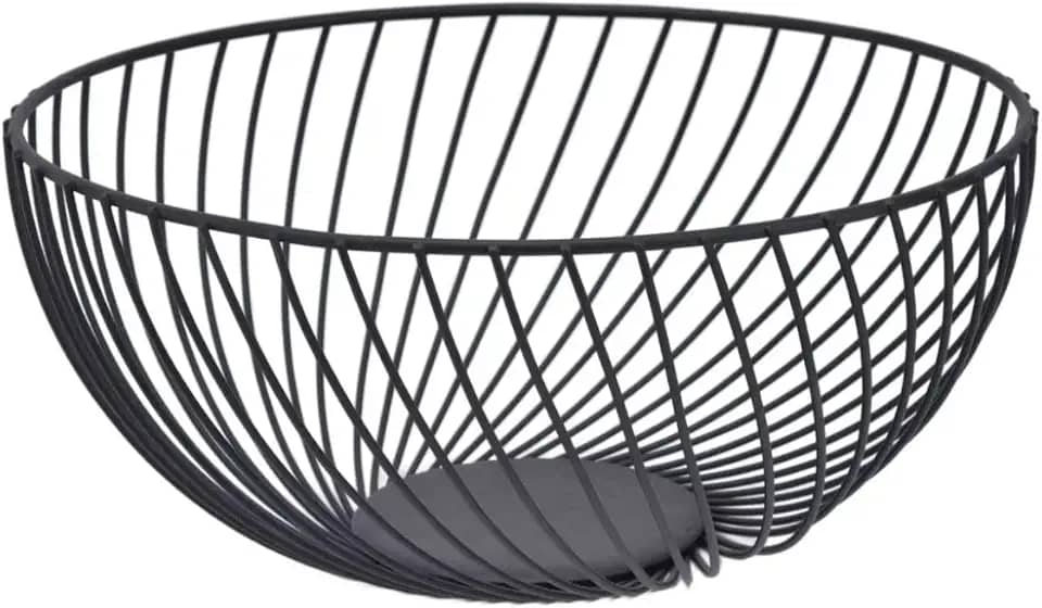 Fruteira Aramada Redonda Preta, Estilo Europeu, 25cm, Inox Base Antiderrapante