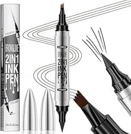 Caneta de microblading de sobrancelha 2 em 1, nova caneta de sobrancelha 3D Microblading 2024, lápis de tatuagem com 4 pontas de garfo, lápis de sobrancelha mágico à prova d'água para maquiagem