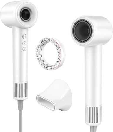 Secador de Cabelo Alta Velocidade de 1500W, Secador de Cabelo de 3 Velocidades de 3 Temperaturas com motor sem escovas de 110.000 RPM com Bico e Anel de essências, 127V (Branco)