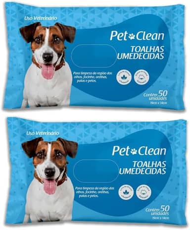 Kit 2 Toalhas Lenços Umedecidos Para Pet Cães e Gatos - Total de 100 Unidades
