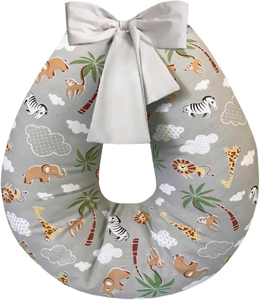 Almofada de amamentação grande 100% algodão (Safari Cinza)