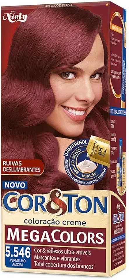 Kit Tintura Mega Colors Cor & Ton 5.546 Vermelho Amora 180 G, Niely