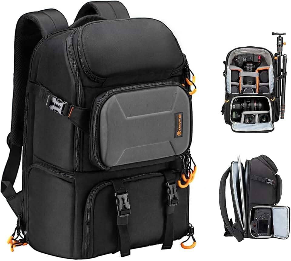 Tarion Mochila profissional para câmera, grande, com compartimento para notebook, suporte de tripé, impermeável, capa de chuva, fotografia ao ar livre, caminhadas, viagens, mochila DSLR profissional