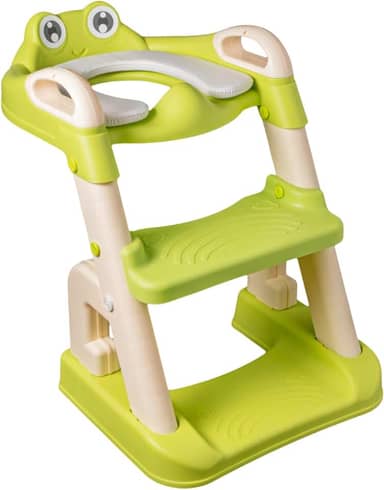 Assento Redutor Infantil Ergonômico Acolchoado, Verde com Escadinha e Ajuste de Altura - Troninho para Desfralde Seguro, Estável e Confortável - Para Meninos e Meninas