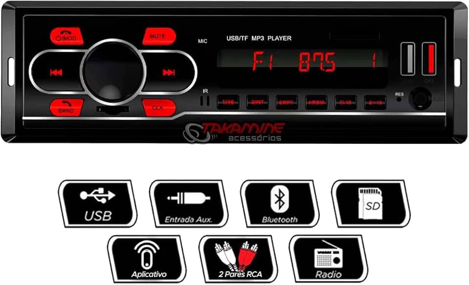 Som Automotivo Carro Radio FM MP3 Bluetooth 2 Entradas USB SD Player