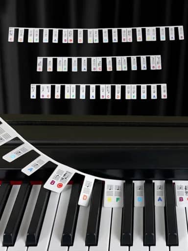 Etiquetas de notas de teclado de piano, guia de adesivos de teclado de piano de silicone para iniciantes, tamanho completo de 88 teclas, sem necessidade de adesivos, reutilizáveis (coloridos)