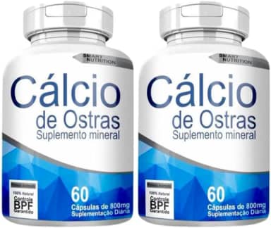 Cálcio de Ostras 800mg – 120 Cápsulas, Suplemento Mineral Natural, Fortalecimento Ósseo e Dental - 2 Frascos