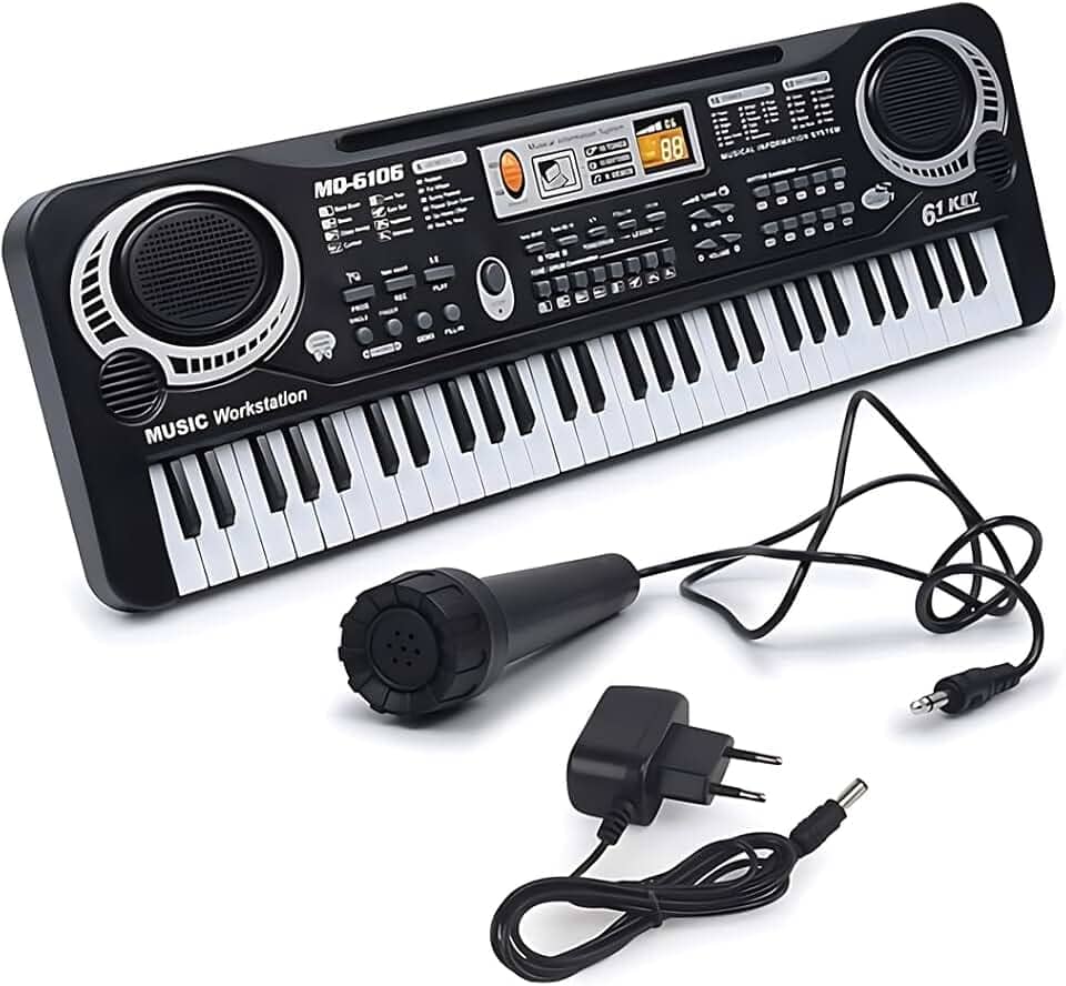 Teclado Musical Infantil Eletrônico Digital Preto com Sons Educativos Instrumento de Aprendizagem Funciona na Tomada