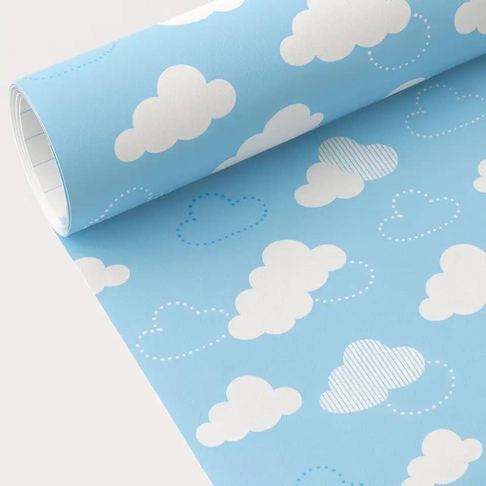 Papel de Parede Nuvens Azul e Branco, Infantil 5m x 45cm, Decorativo para Quarto de Criança