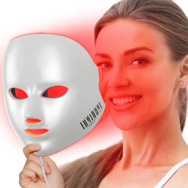 NEWKEY Máscara terapêutica de luz vermelha para rugas faciais, máscara de cuidados com a pele facial com 7 LEDs, máscara de beleza para cuidados com a pele em casa para antienvelhecimento
