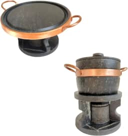 Jogo Fondue Pedra Sabão P/Chocolate Queijo Carne C/Rechaud