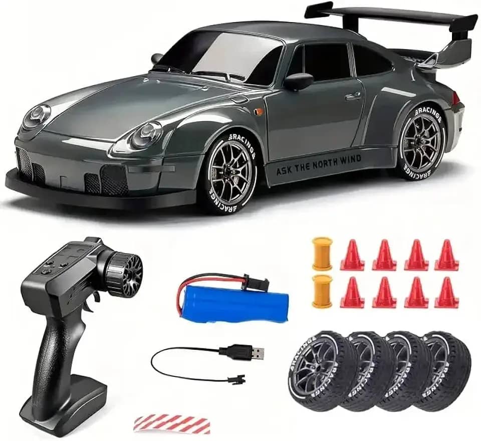 Carro RC Drift 1/24 2,4 GHz 4WD Controle Remoto Esportivo Corrida Modelo 993 Tração 4x4, Com Bateria e Pneus Drift