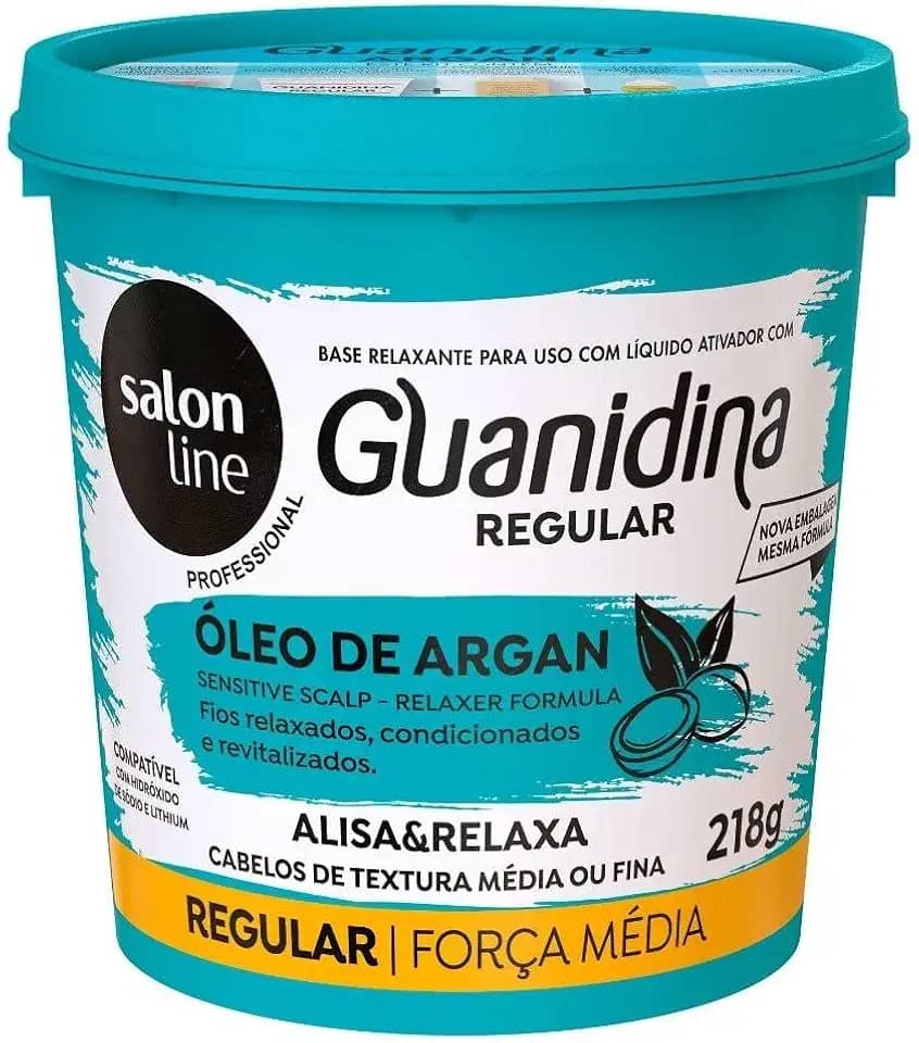 Salon Line, Guanidina, Óleo de Argan, Alisa e Relaxa - Cabelos Ondulados, Cacheados e Crespos, 218 g