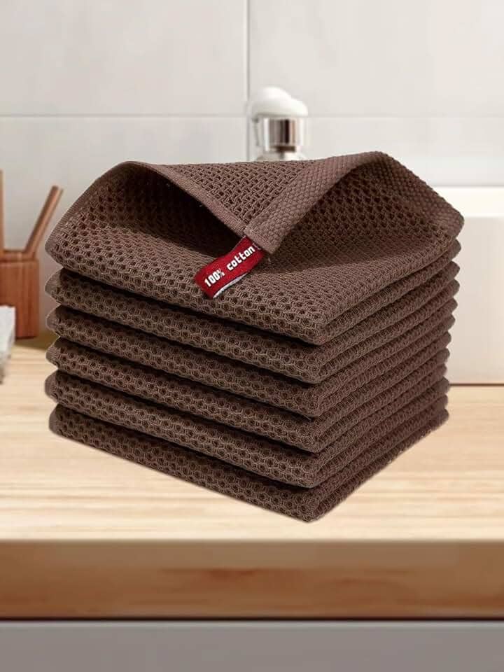 Panos de prato de cozinha 100% algodão, tecido waffle, pacote com 6, panos de prato ultra macios e absorventes de secagem rápida, 30 x 30 cm, panos de prato para secar pratos e uso diário na cozinha