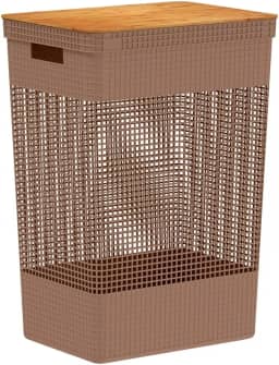 OU, Cesto de Roupas com Tampa de Bambu Grid Ou 49 Litros 39 x 29 x 55,6 cm (Marrom Amêndoa)