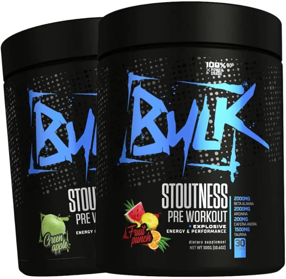 Kit 2x Pré Treino Stoutness 300g Bulk Nutrition Sabores Fruit Punch e Green Apple
