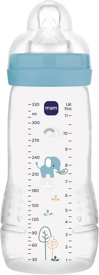 MAM Baby 1 Mamadeira Easy Active 330ml Com Formato Ergonômico e Fácil de Segurar para Crianças 4+ Meses com Bico de Silicone Skinsoft, Azul