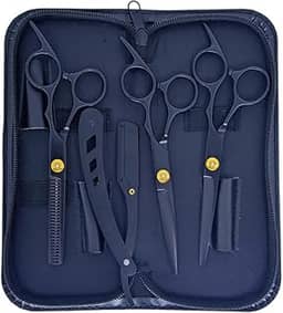 Kit Barbeiro Aço Inox Cabeleireiro Tesouras Navalha Pentes Barbearia Corte Masculino Profissional Barbeiro Cabeleireiro- UP SHOP (Tesoura preta)
