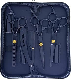 Kit Barbeiro Aço Inox Cabeleireiro Tesouras Navalha Pentes Barbearia Corte Masculino Profissional Barbeiro Cabeleireiro- UP SHOP (Tesoura preta)