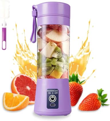 Copo de liquidificador portátil, liquidificador elétrico USB, espremedor portátil para shakes e smoothies, suco, 380 ml, seis lâminas, ótimo para misturar, roxo claro