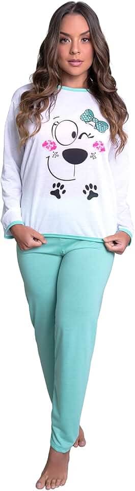 Pijamas Longo Adulto Feminino Manga Comprida Inverno Fechado