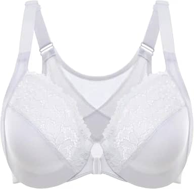 Sutiã feminino com fecho frontal, cobertura total, tamanho plus size, com renda, aro e sem forro.