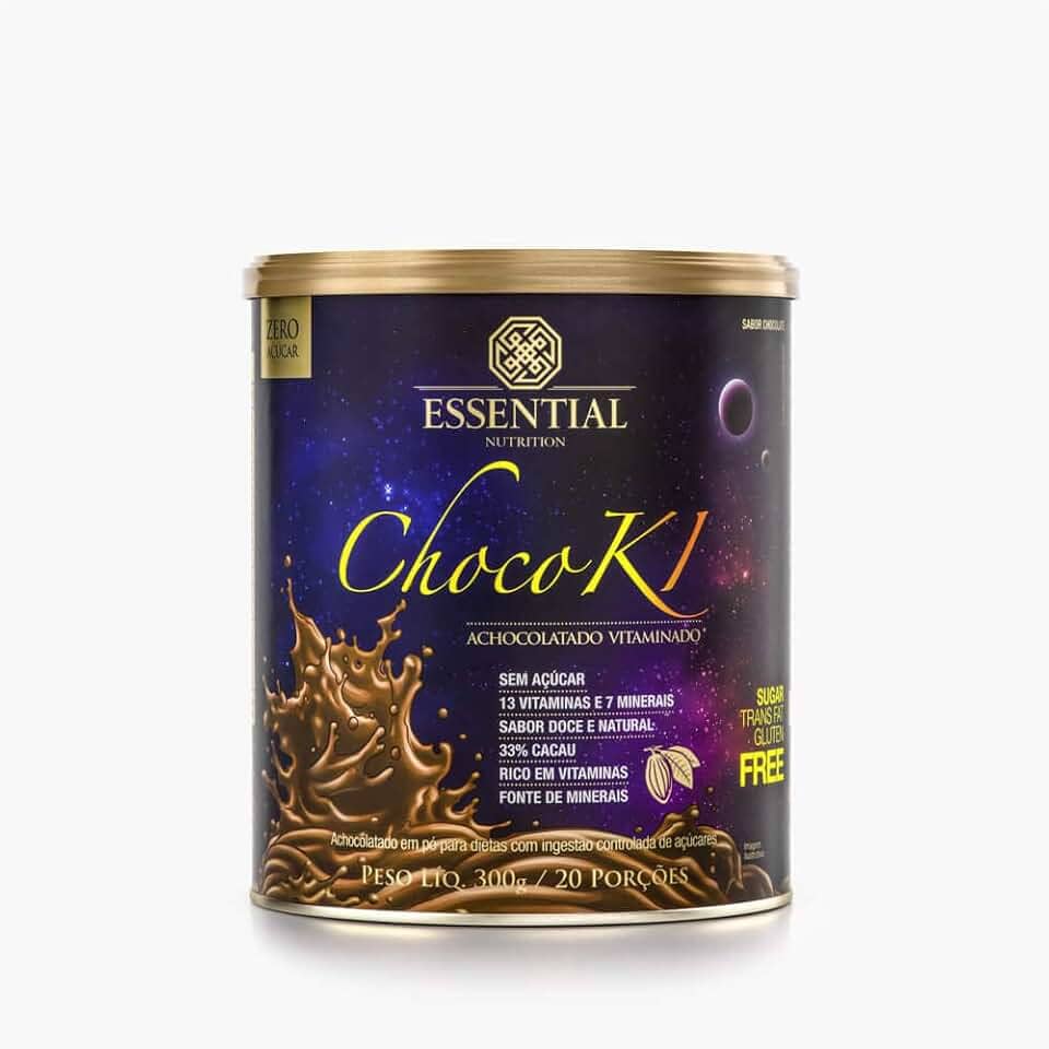 ChocoKi 300g – Essential Nutrition | Achocolatado Premium com Cacau 100% Puro | Sem Açúcar, Sem Lactose, Adoçado com Estévia | Sabor Natural e Saudável