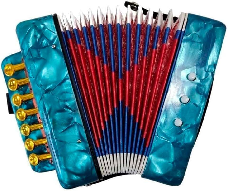 Mini Acordeon Sanfona Infantil 3 Baixos 7 Notas Musicais Azul
