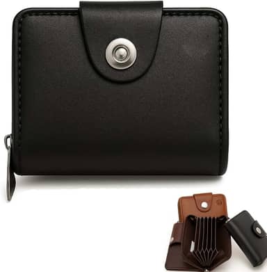 Carteira Porta Cartão em Couro Sintético com 2 divisórias - Fechamento em Zíper e ímã- Unisses Masculino Feminino