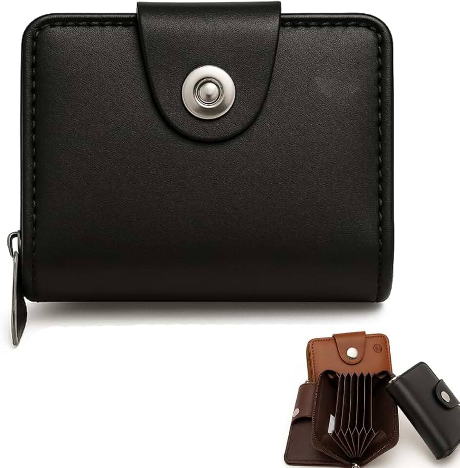 Carteira Porta Cartão em Couro Sintético com 2 divisórias - Fechamento em Zíper e ímã- Unisses Masculino Feminino