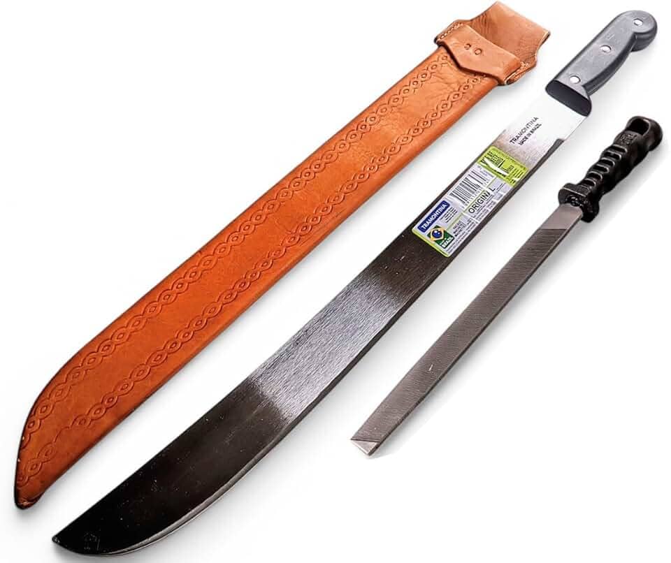 Facão Para Mato Tramontina De 10 a 20 Polegadas Com Bainha em Couro Tratado E Lima Para Amolar