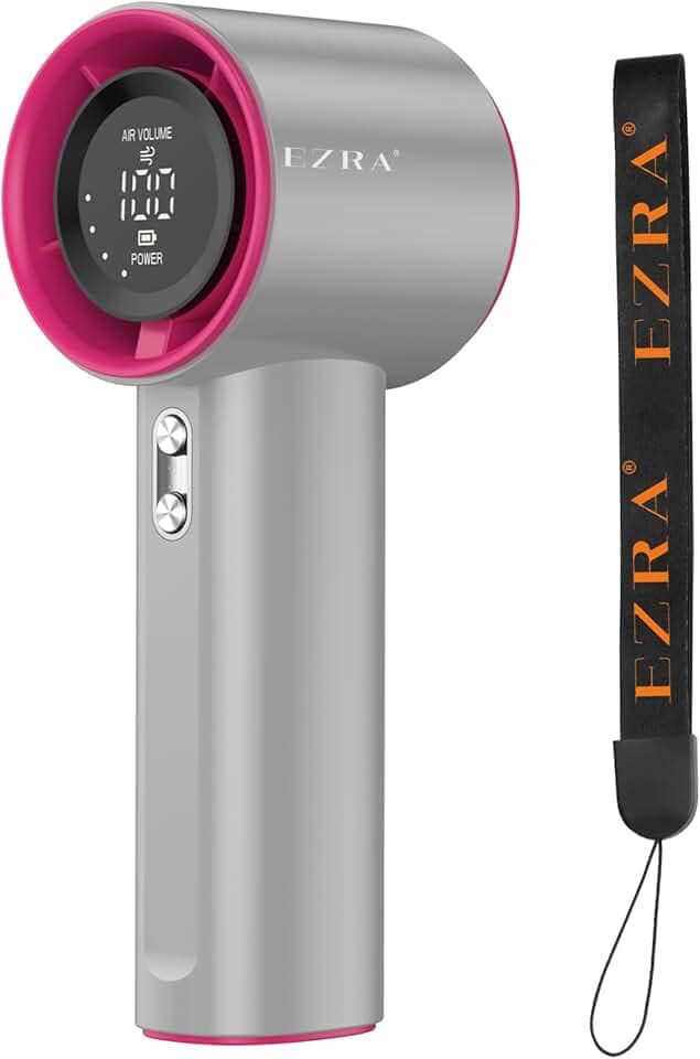 Ventilador de Mão Portatil Recarregavel, Display Digital LED Mini Turbofan, 12 Horas Silencioso Potente, Adequado para Casa, Viagens e Escritório Durante o Verão, Prata