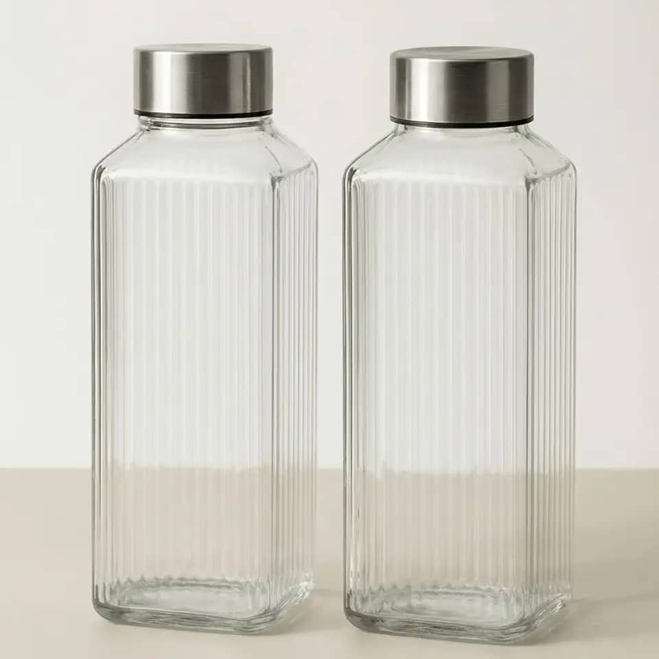 Kit 2 Garrafas De Vidro Para Geladeira Agua Suco Fresco Pratica Elegante (listrada)