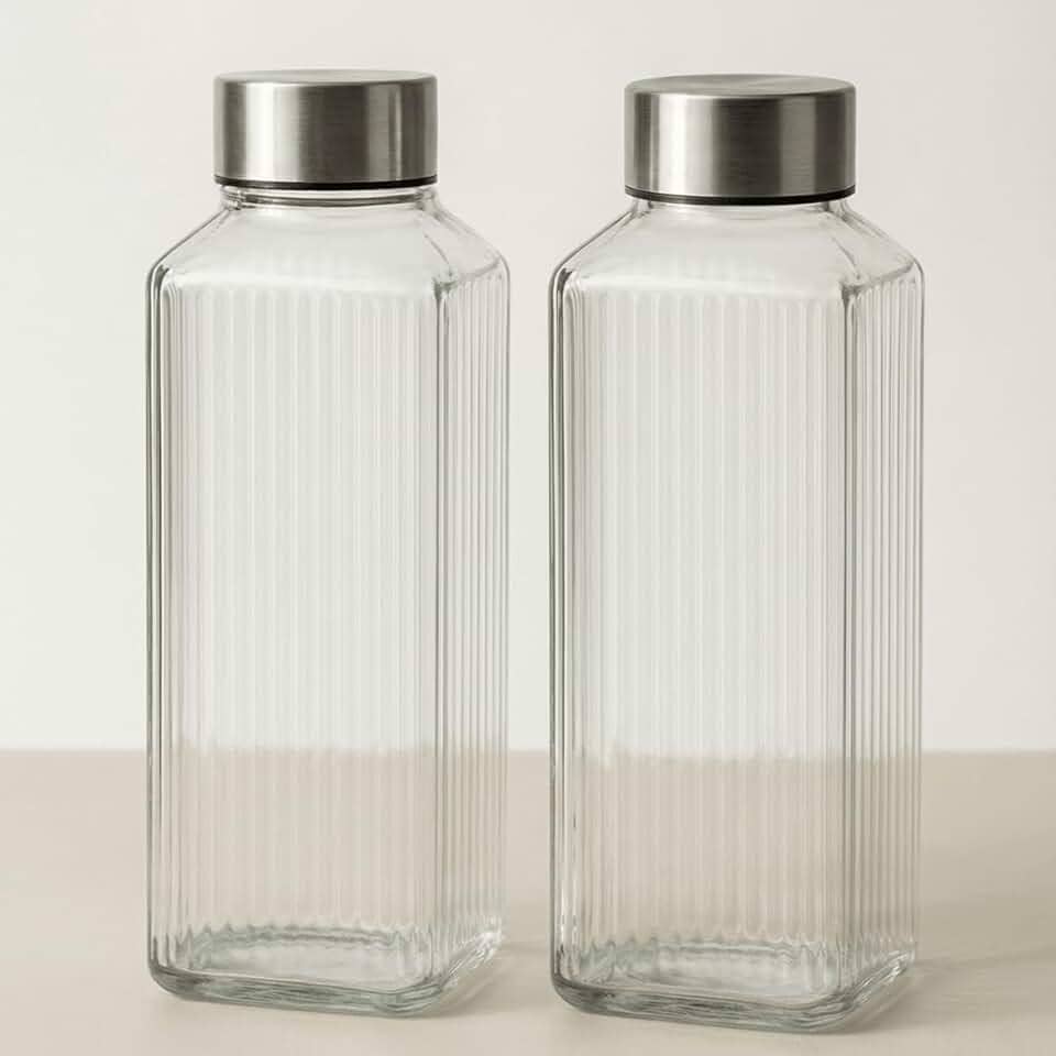 Kit 2 Garrafas De Vidro Para Geladeira Agua Suco Fresco Pratica Elegante (listrada)