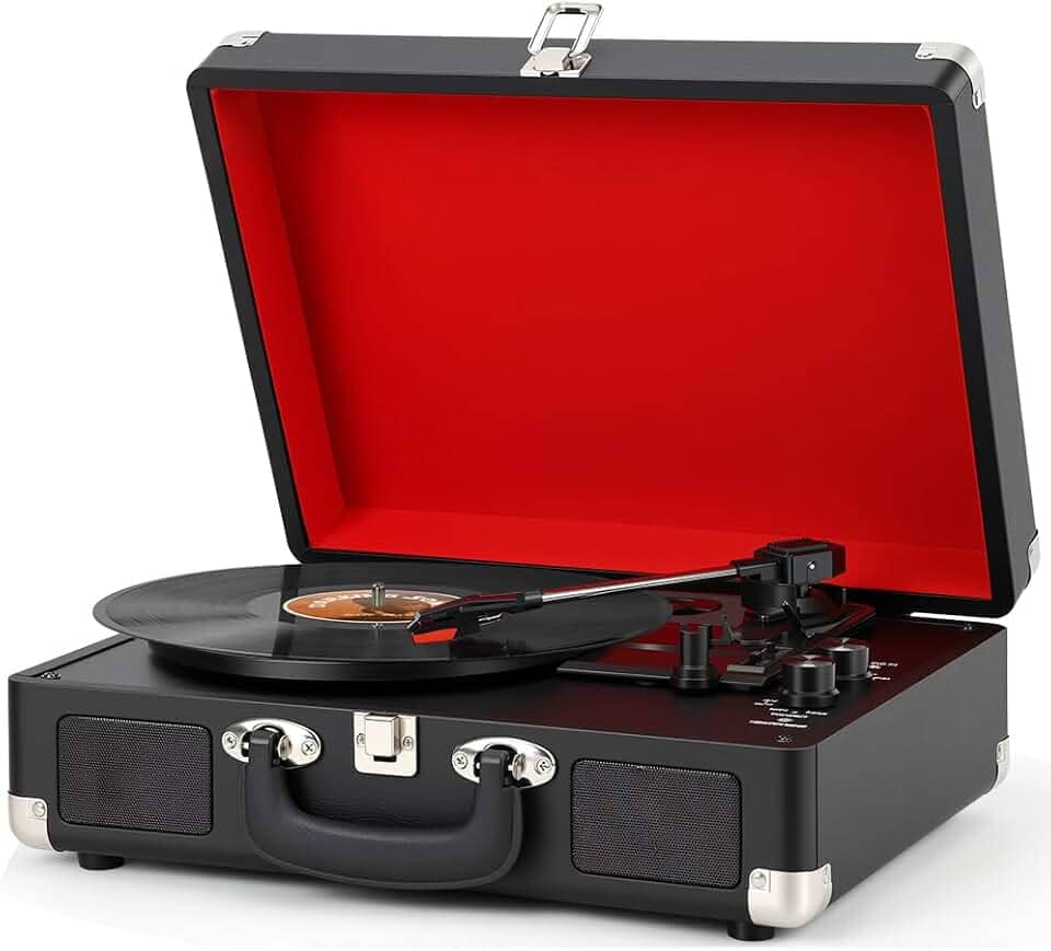Toca Disco Vinil, Tocador de Vinil, Toca Disco, Equipado com Porta USB, Saída para Fones de Ouvido, com Função Alto-Falantes, Compatível com Discos de 7, 10 e 12 Polegadas