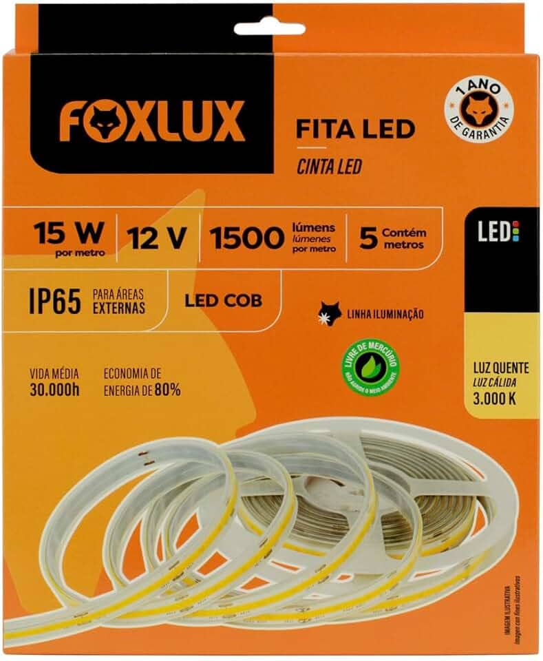 Fita LED Foxlux – COB - 15W – 12V – 3000K – 5m – LP65
