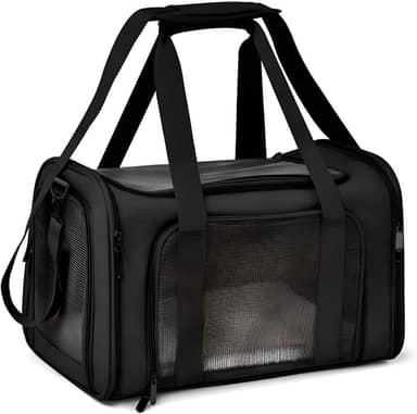 Bolsa de Transporte para Pet com Ventilação, 42 x 26 x 27 cm, Portátil para Avião, Ônibus e Carro, Com Ventilação nos 4 Lados, Premium (Preto)