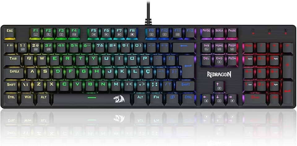 Teclado Mecânico Gamer Redragon Sindri Rainbow USB Switch Marrom