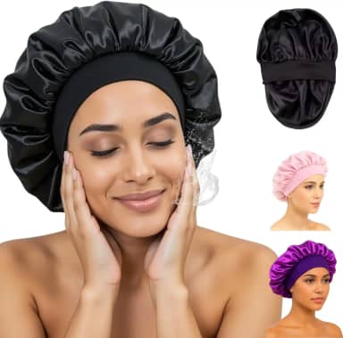 Touca de Cetim Dupla Face Feminina Masculina Seda para Dormir Anti frizz com Faixa Confortável