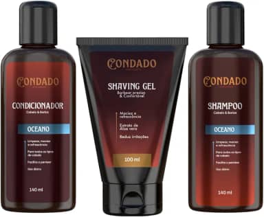 Kit Shampoo Condicionador Shaving Gel Masculino Hidratante Refrescante Cabelo Barba Bigode Condado (Oceano (Refrescante))